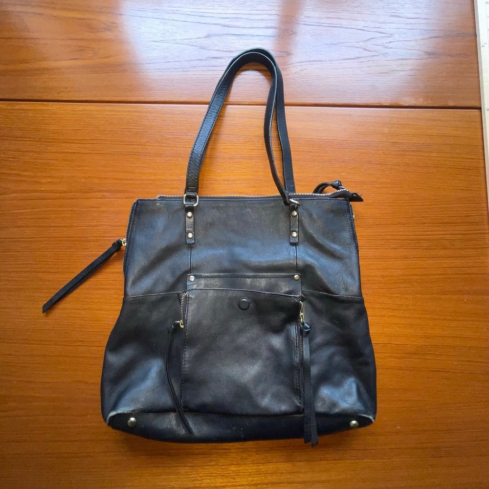 Kooba Everette Black Womens  Large Leather Expandable Satchel Tote Bag